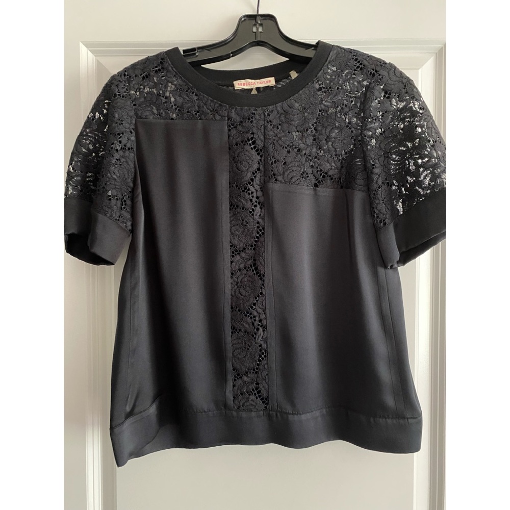 Rebecca Taylor Black Silk and Lace Top